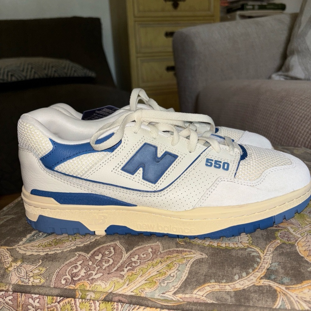 New Balance 550 White and Royal Blue Shoes